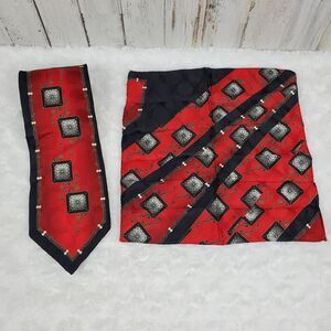 Ottimo Uomo Silk Tie & Pocket Square Set Red Print